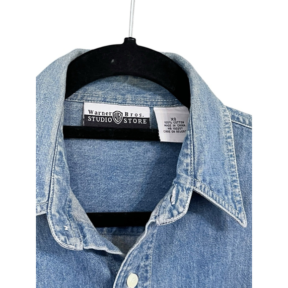 Superman Vintage 1995 Warner Bros Embroidered Button Down Denim Shirt Size XS - Picture 3 of 6